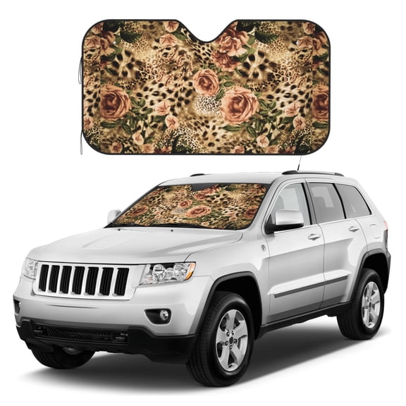 Kdxio Animal Leopard Print Windshield Sun Shade, Foldable Sun Blocker for Car,Truck,SUV Automotive Interior Sun Protection,Reflective Shade for Front Windshield(Small)