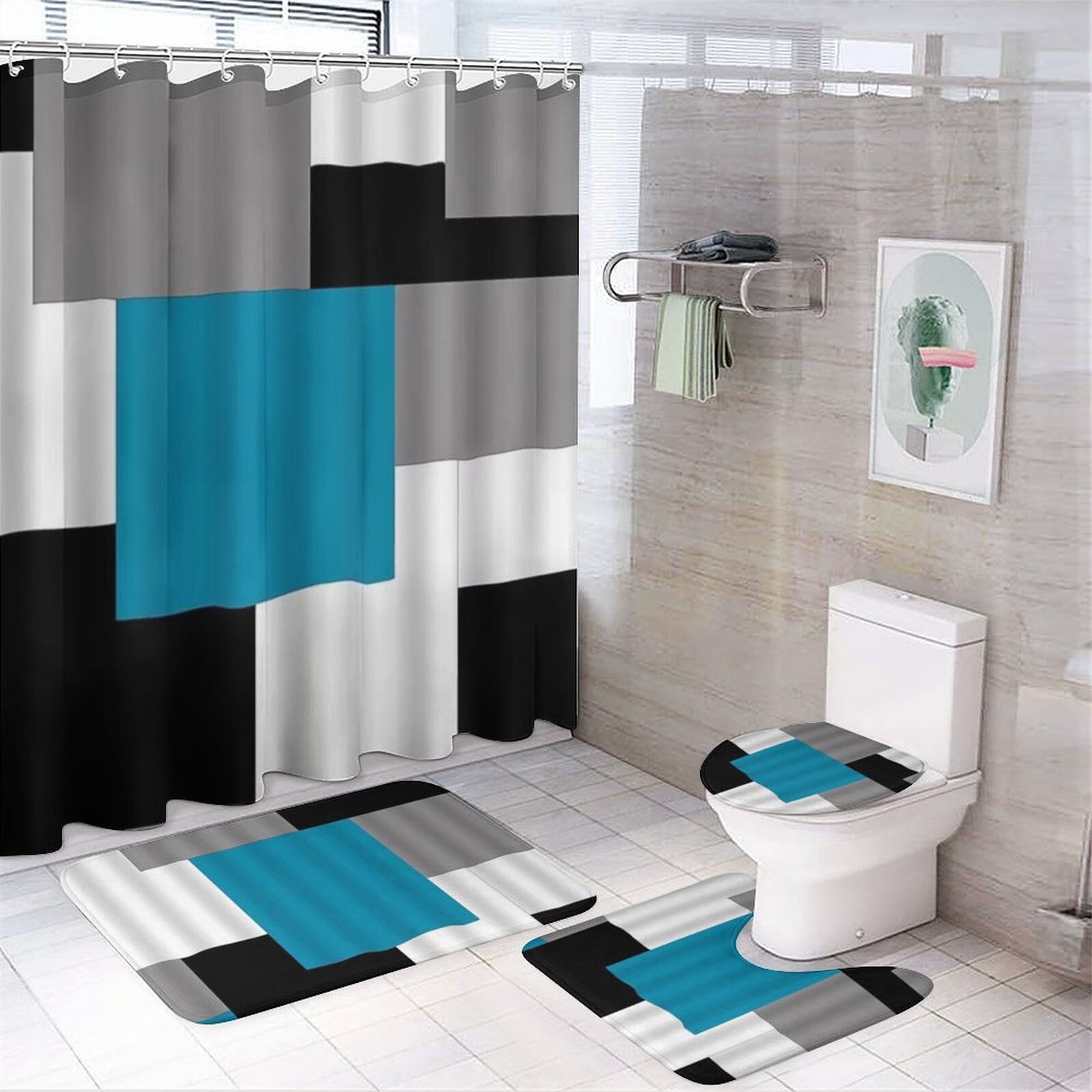  VEGA U Hexagon Fabric Shower Curtain for Bathroom 72x72 Inch  (Black) Shower Head Filter Aluminum Alloy Shell : Home & Kitchen