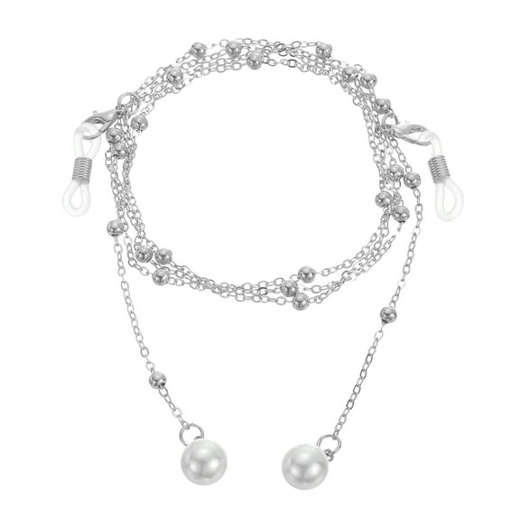 Uxcell Beaded Glasses Chain, Pearl Eyeglass Chain Eyewear Retainer Eyeglasses Strap Holder Around Neck Sunglasses Chains for Women Girls, Silver