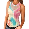 thumbnail image 2 of Orqqct Women Tie Dye Print Mesh Stitching Slim Fit Round Neck Tank Tops, 2 of 4