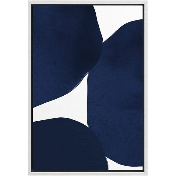 PixonSign Framed Canvas Print Wall Art Geometric Pastel Navy Blue Vintage Circle Collage Abstract Shapes Illustrations Modern Art Decorative Minimal for Living Room, Bedroom, Office - 24"x36" White