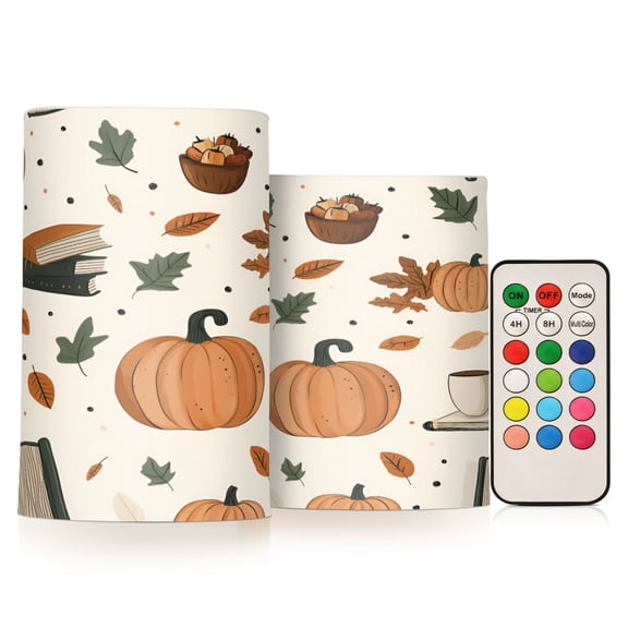 Yayeee Flameless Candles with Remote Flickering Battery Operated Multi Color Changing, Beige Fall Leaves