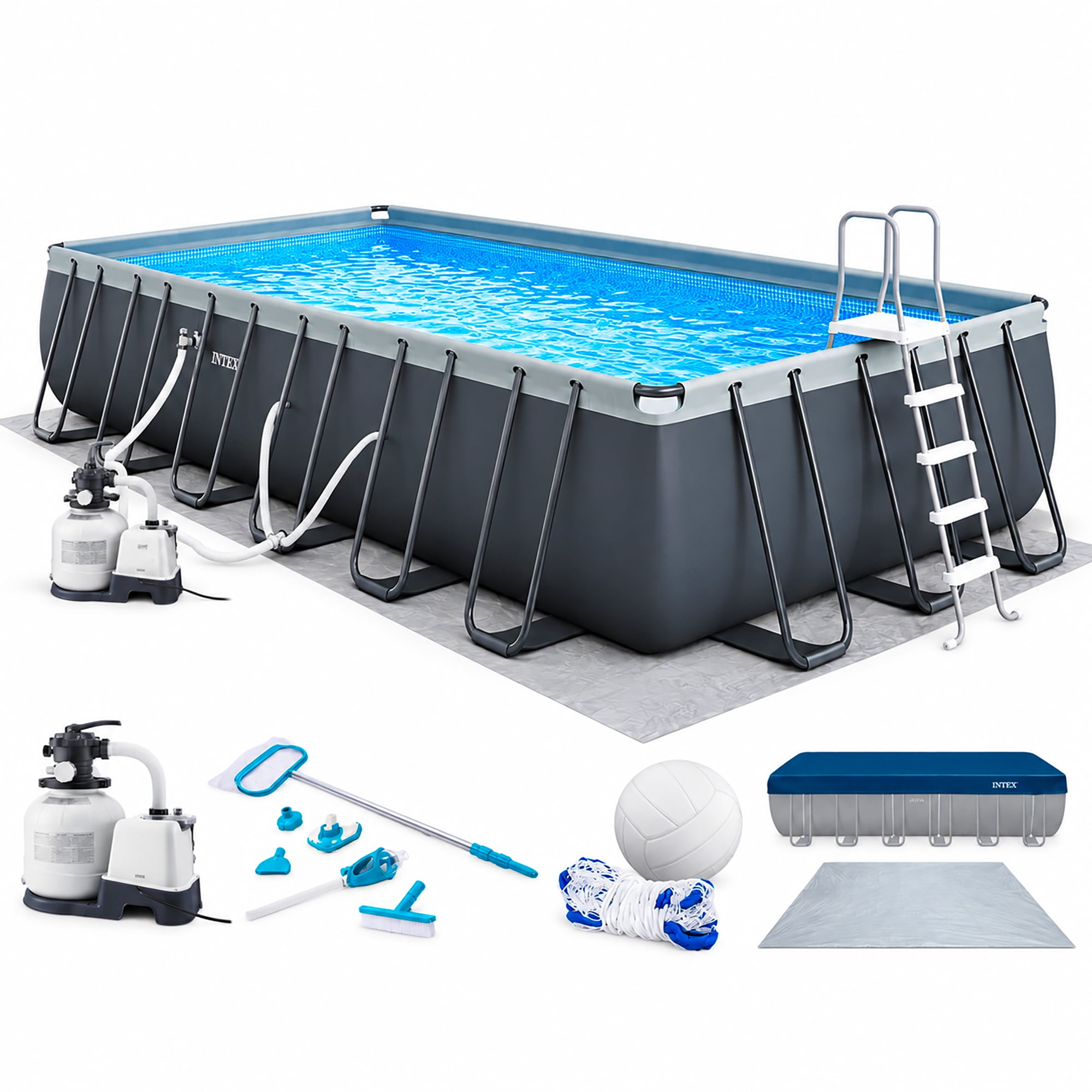 Intex 16ft X 8ft X 42in Prism Frame Rectangular Pool Set - Walmart.com
