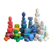 Angle View: Wooden Balancing Stacking Stone Montessori Educational for 3 Years up 64 Pcs