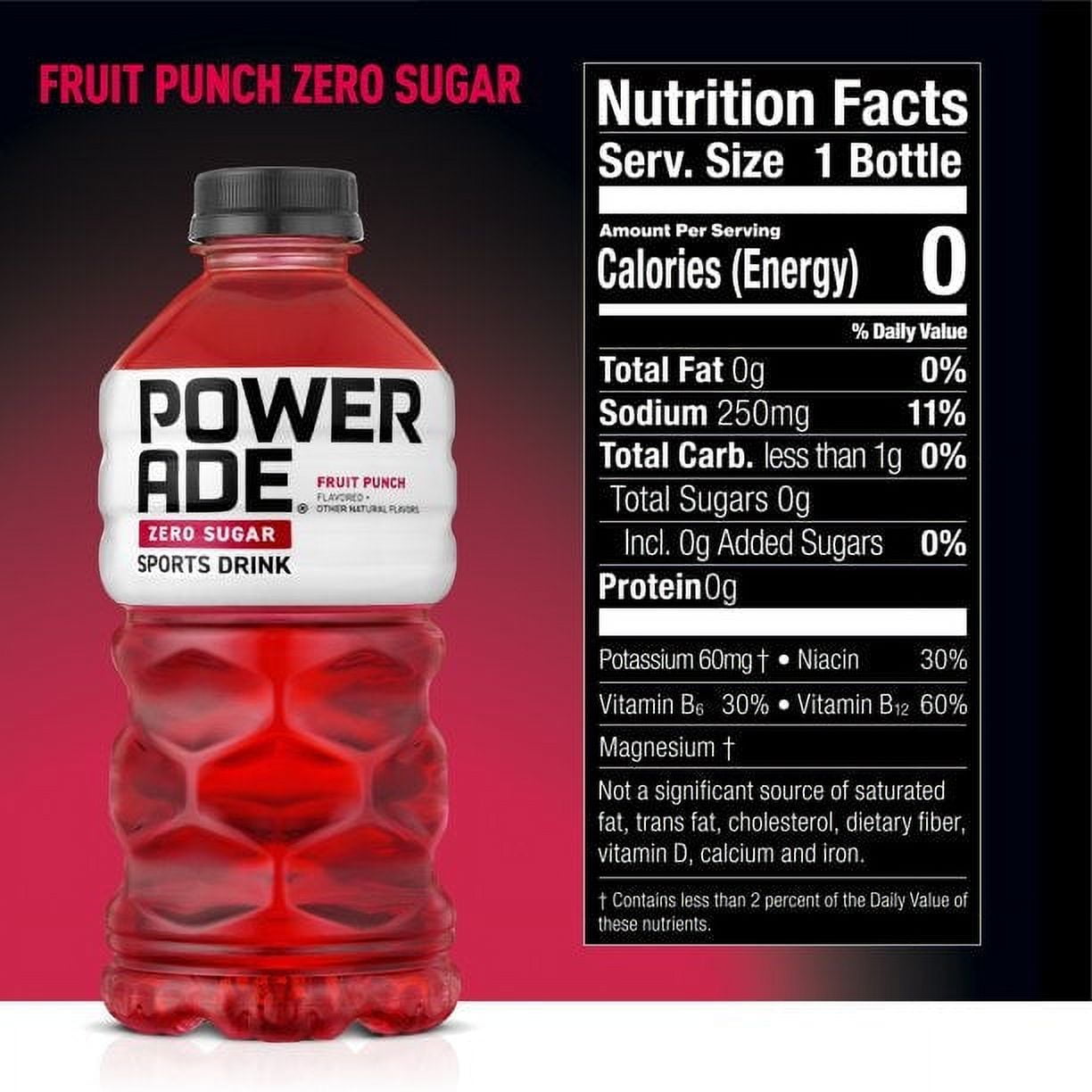 POWERADE Zero Sugar Fruit Punch, 28 fl oz, Pack of 8