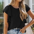 thumbnail image 3 of Valcatch Womens Ruffle Short Sleeve Shirts Casual CrewNeck Knit Ribbed Tops, 3 of 5