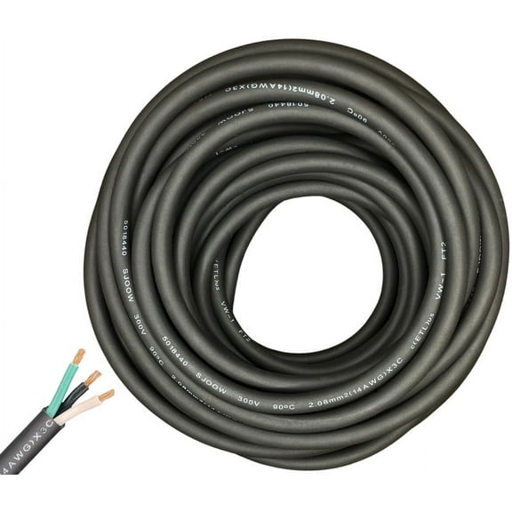 WindyNation 25 Feet 14/3 14 Gauge 3 Conductor Black SJOOW Cable