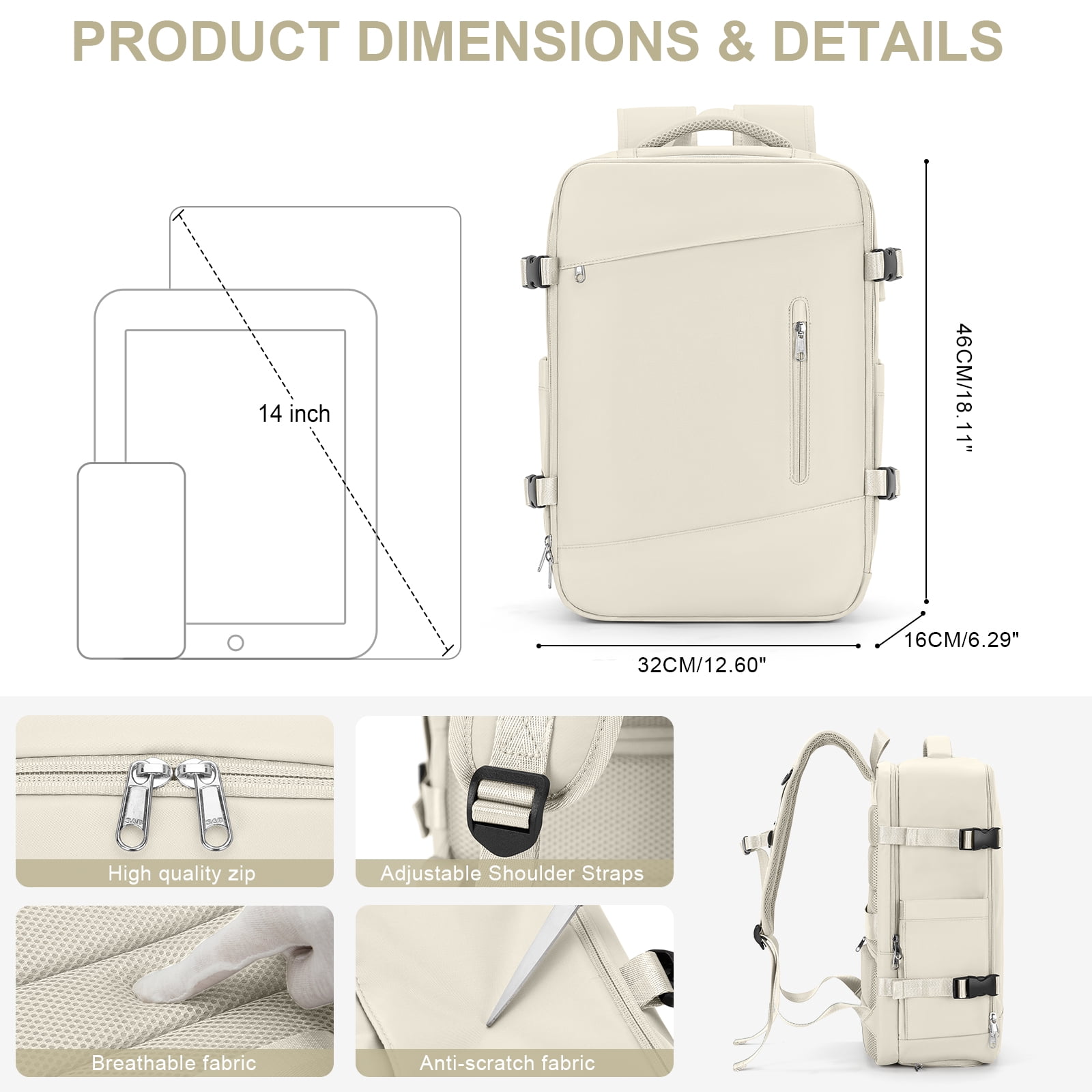 Large Travel Backpack for Women Men, Carry on Flight Approved Personal Item Backpack for Airlines Business College, Adults Waterproof Laptop Luggage Casual Daypack