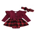 thumbnail image 1 of Tenues de Noël pour Bébé Fille Nouveau-Né Barboteuse à Volants Manches Longues Robe avec Bandeau, 1 of 7