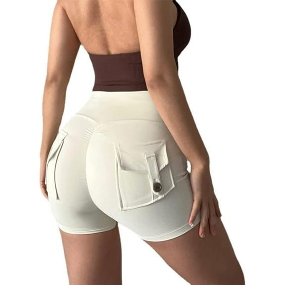 Women's Cargo Workout Shorts with Pockets High Waist Butt Lifting Tummy Control Athletic Yoga Booty Leggings Gym Outfits