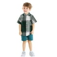 thumbnail image 2 of Gubotare Boys Button Up Shirt Boy's Toddler Kids Casual Short Sleeve Button Plaid Shirt (Green,Size 5-6 Years), 2 of 4