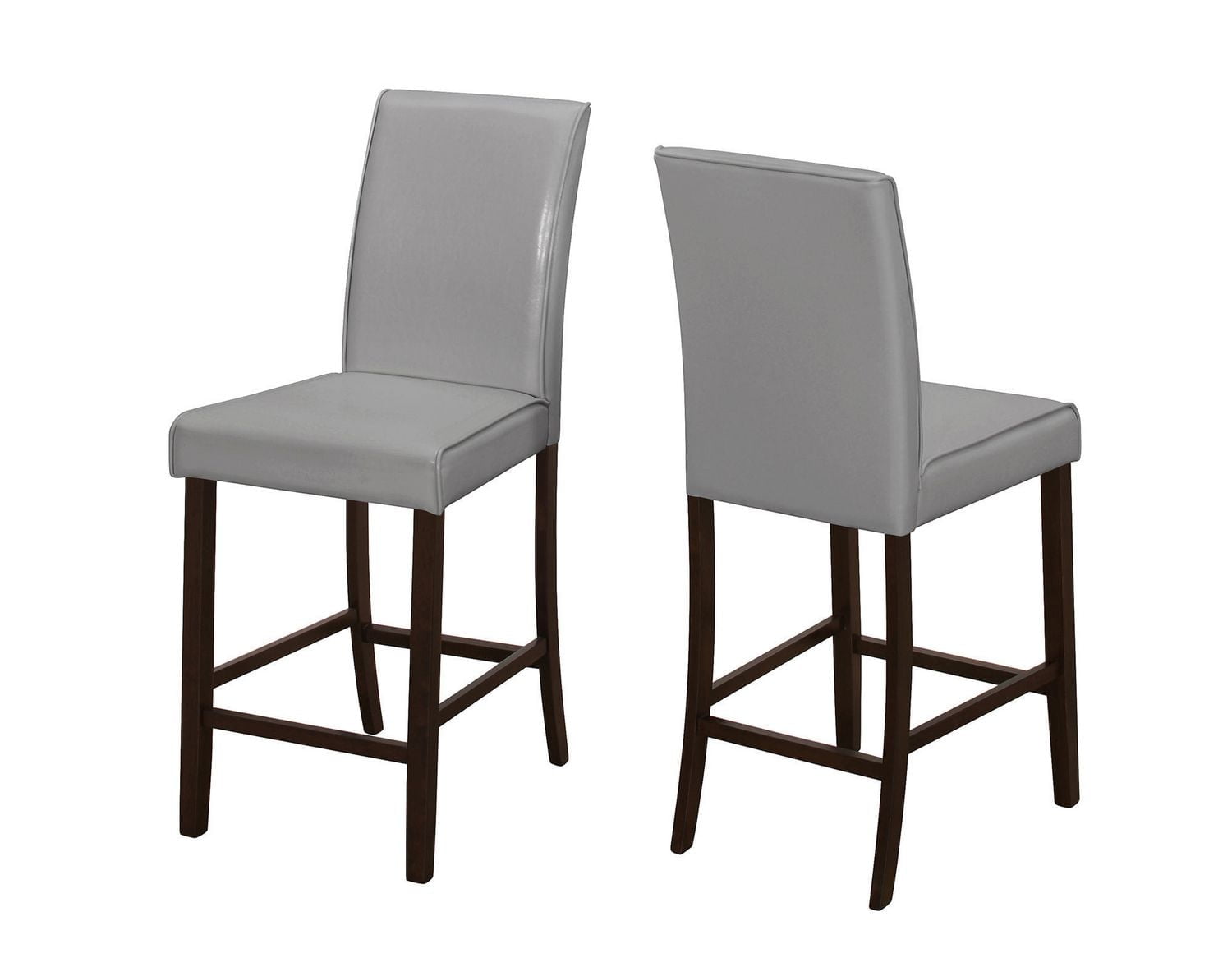 Monarch Specialties Dining Chair, Set Of 2, Counter Height, Upholstered, Kitchen, Dining Room, Pu Leather Look, Wood Legs, Grey, Brown, Transitional