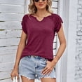 thumbnail image 2 of Slatcetga Women Short Sleeve Shirt V Neck Pure Color Fashionable Ruched Sleeve Shirt Top for Daily Work Party Wine Red L, 2 of 8