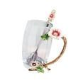 thumbnail image 1 of Taza de té con flores esmaltadas, tapa y asas, de vidrio borosilicato alto con cuchara. 12cmx6.5cmx12cm, 1 of 9