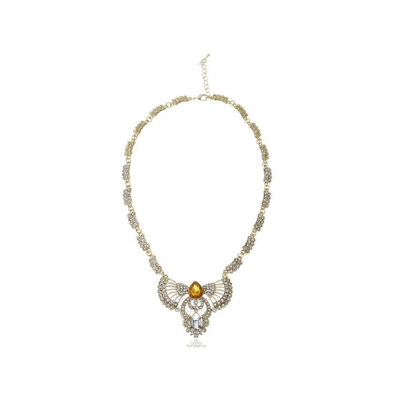 Alilang Golden Tone Sparkly Clear Crystal Rhinestones Single Pendant Necklace