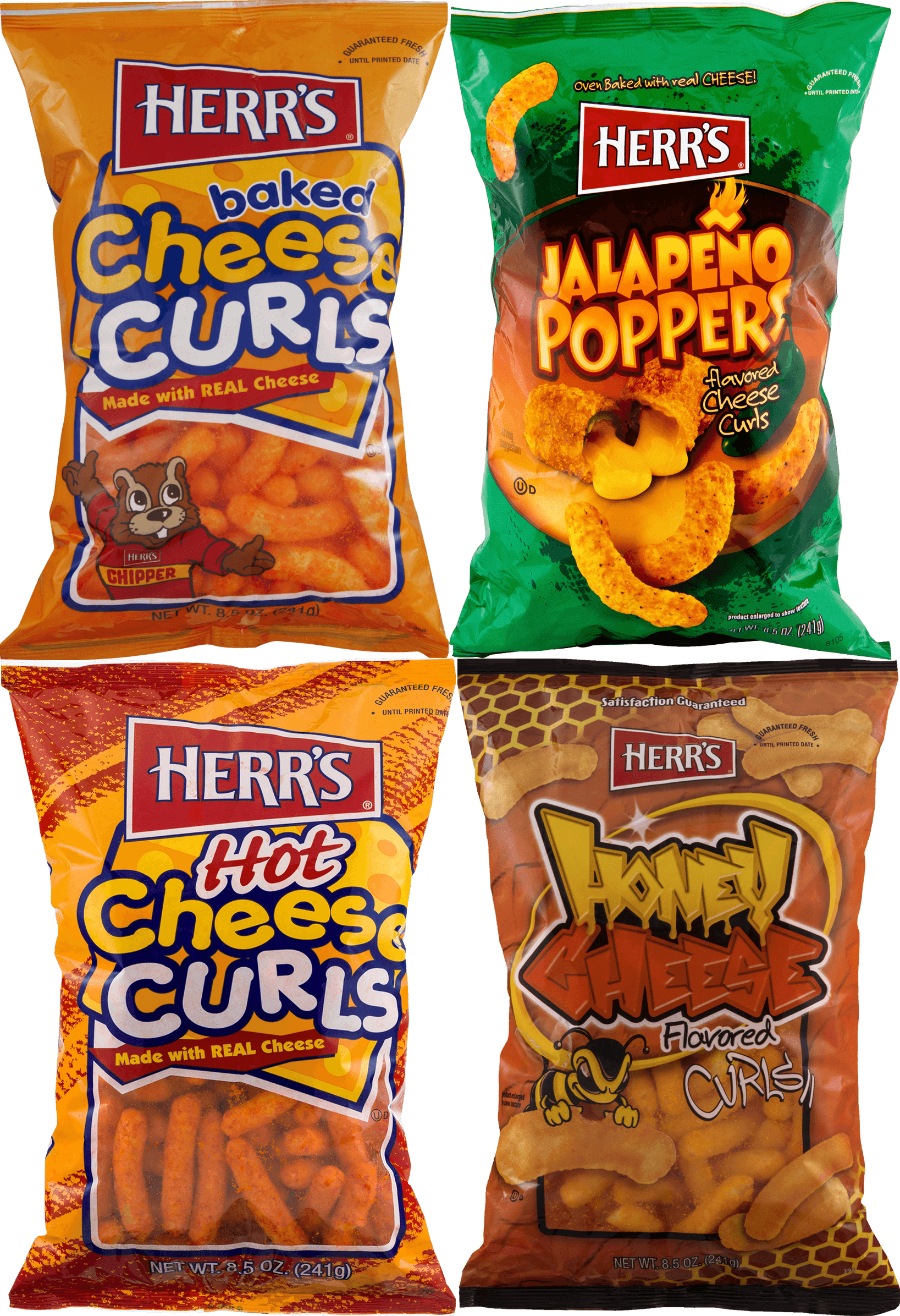 Herr's Cheese Curls, Hot Cheese Curls, Honey Cheese Curls & Jalapeno