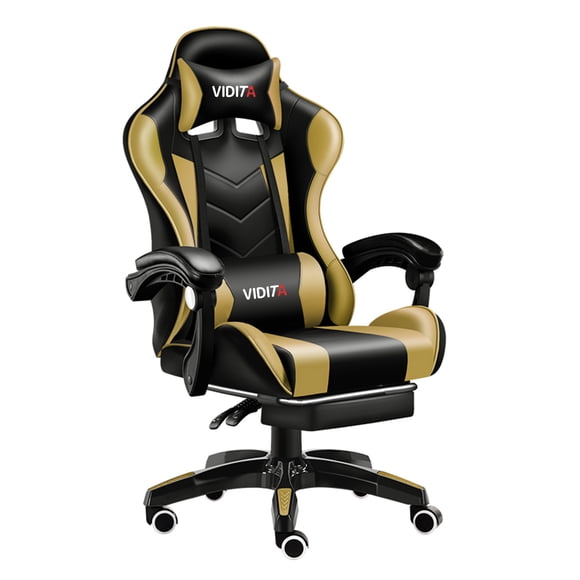 Silla Gamer Ergonómica Reclinable GX2000 con Reposapiés, Cuero Sintético, Ajustable, Ocre