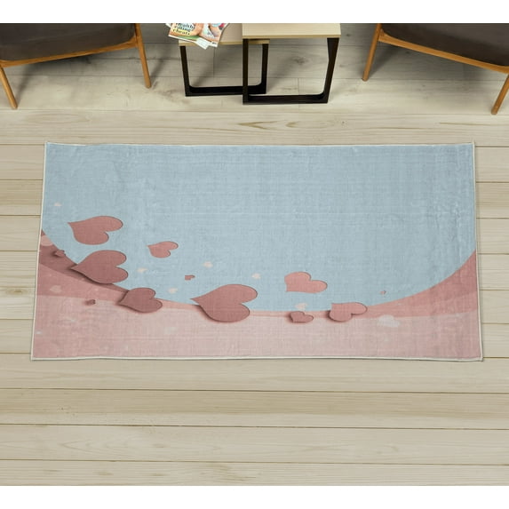 Love Decorative Rug, Valentines Day Romance Art with Hearts Stars Wedding Happiness Theme, Quality Carpet for Bedroom Dorm and Living Room, 6 Sizes, Pale Blue, by Ambesonne