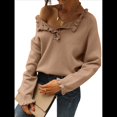 thumbnail image 3 of Suéteres de Mujer, Ropa de Otoño e Invierno, Jersey de Punto Informal de Larga con Botones y Volantes y Cuello Redondo Caqui L, 3 of 8