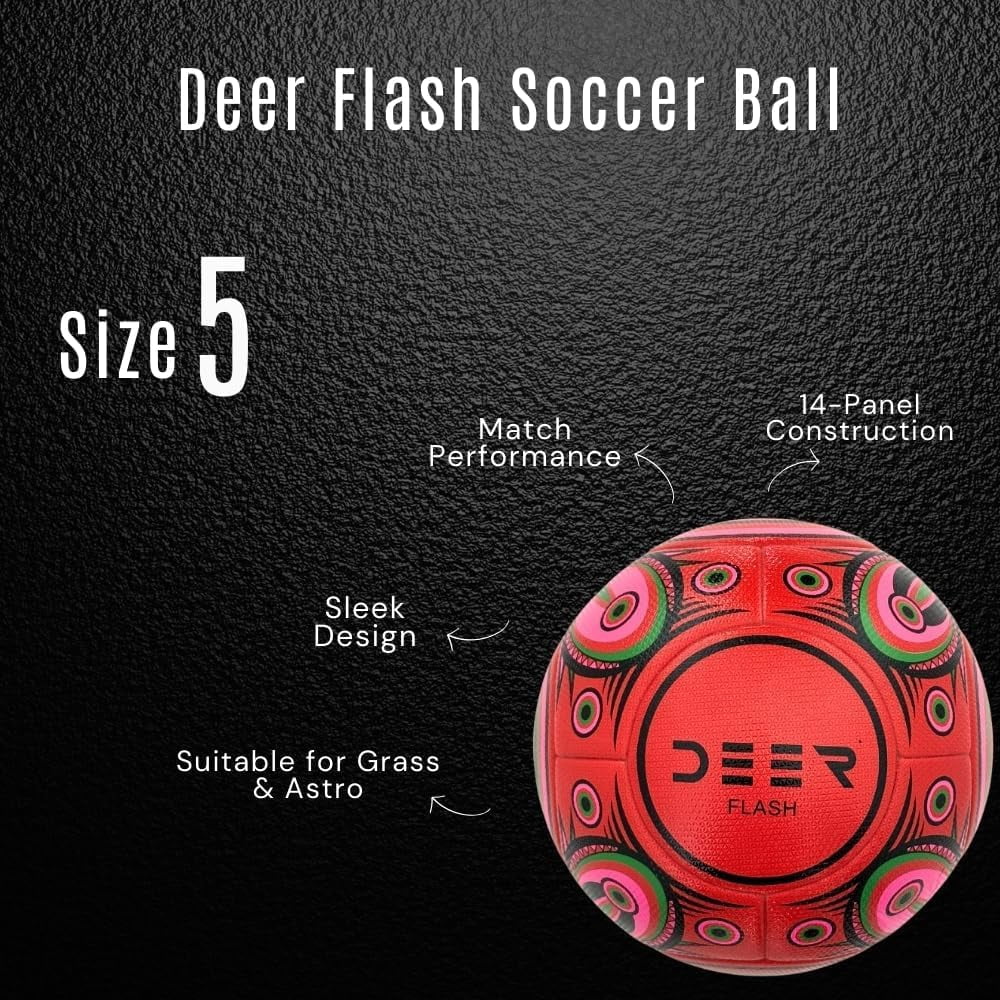 Deer Flash Soccer Ball – for Club, Training, Match Performance,Indoor & Outdoor Soccer,Suitable for Grass & Astro | 14 Panel, Fabric Wrapped Rubber Bladder | Size 5 for Youth & Adult Soccer Players |