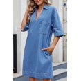 thumbnail image 5 of Women's Denim Dress Summer Casual Babydoll 2025 V Neck 3/4 Sleeve Jean Dresses, 5 of 6