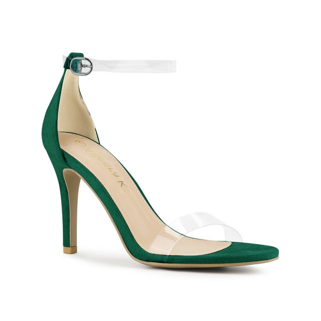 BLISSFUL STEP Sandales à Talons Aiguilles pour Femmes à Bride Cheville Transparente Vert Émeraude 10