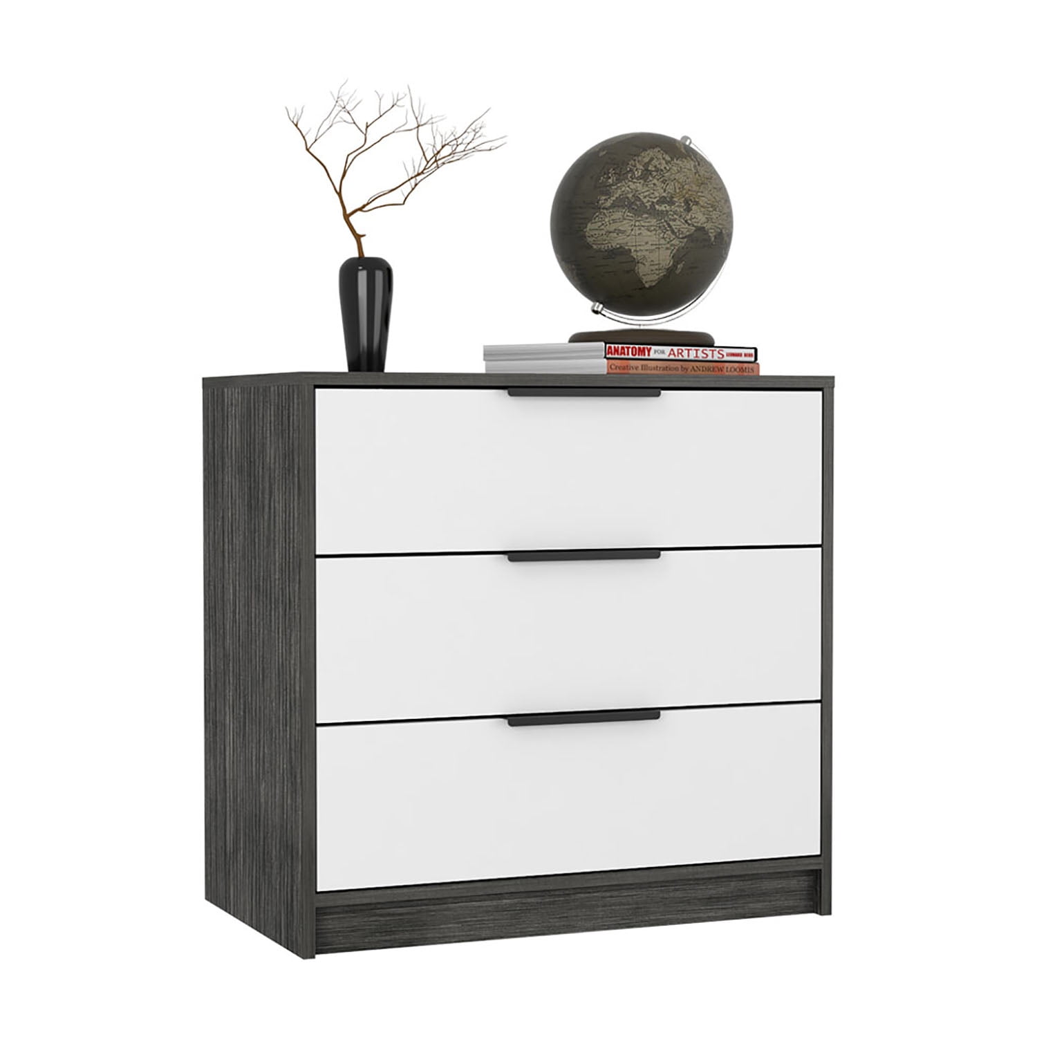 Kadyn 27" 3 Drawers Dresser, Chest of Drawers for Living Room, Gray Particle Board Nightstand Kadyn 27" 3 Drawers Dresser, Chest of Drawers for Living Room, Gray Particle Board Nightstand