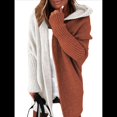 thumbnail image 2 of Cárdigan de Punto con Capucha y Larga con Abertura Frontal para Mujer, Abrigos con Bloques de Color, Otoño e Invierno y Rojo L, 2 of 7