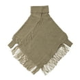 thumbnail image 3 of Turtleneck Poncho Cape Shawl Knitted Sweater Wrap Pullover Top Coat with Fringes Hem for Women, 3 of 9