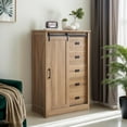 thumbnail image 3 of 47.64" H Farmhouse 5 Drawers Dresser, Tall Dresser 5 Chest of Drawers with Sliding Barn Door, Wooden Storage Organizer Cabinet Chest of Drawer for Closet for Living Room, Hallway (Oak), 3 of 9