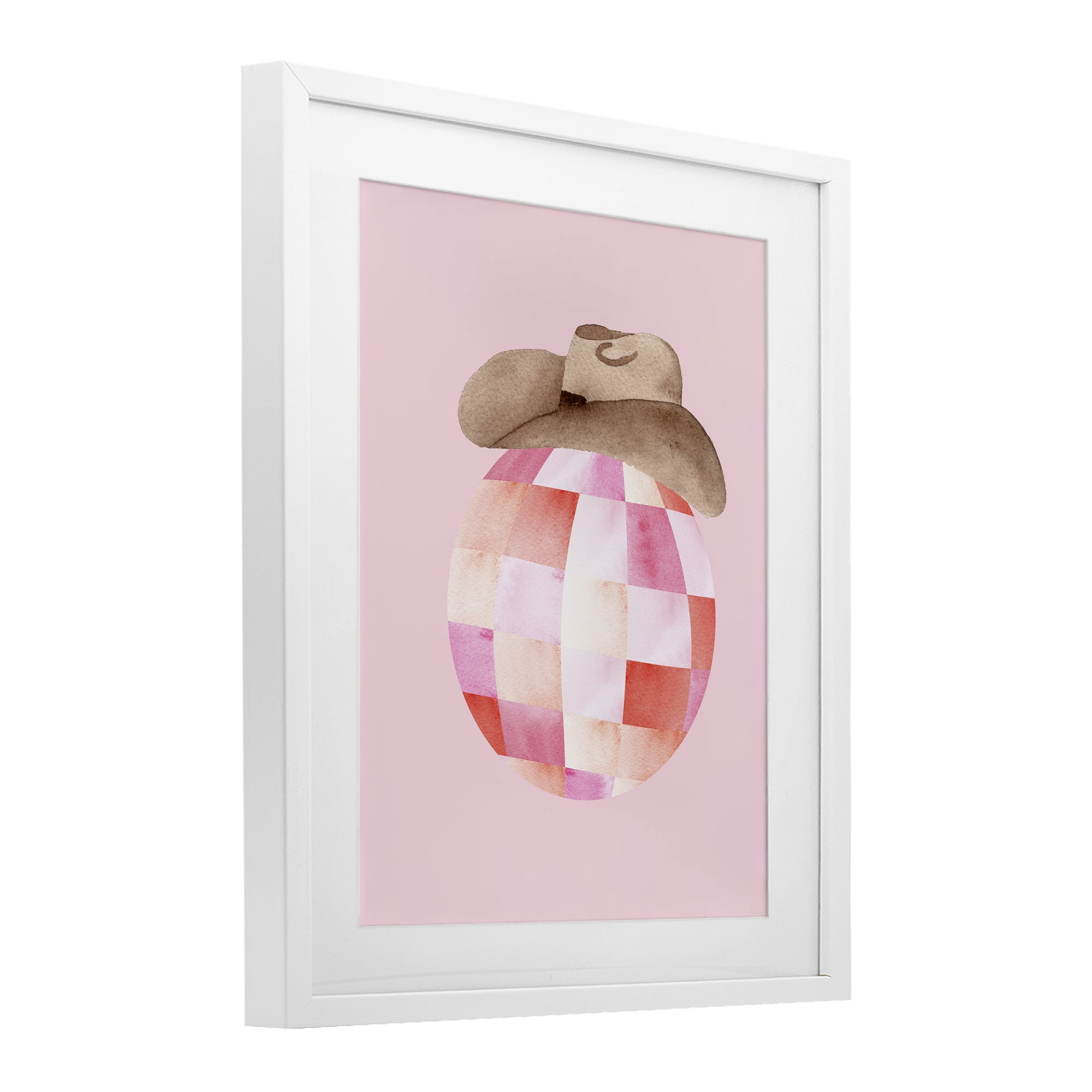 Rosy Disco Cowgirl Hat White Framed Print Under Glass, design by Nina Jacobs