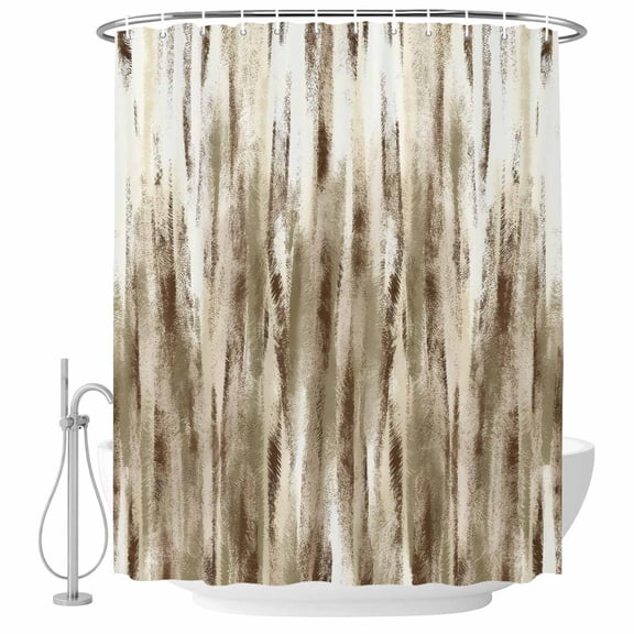 Polyester Fabric Brown Beige Vintage Shower Curtain, Retro Abstract Art Waterproof Bathtub Curtain Bathroom Decor Set with Hooks 36 x 72 Inches