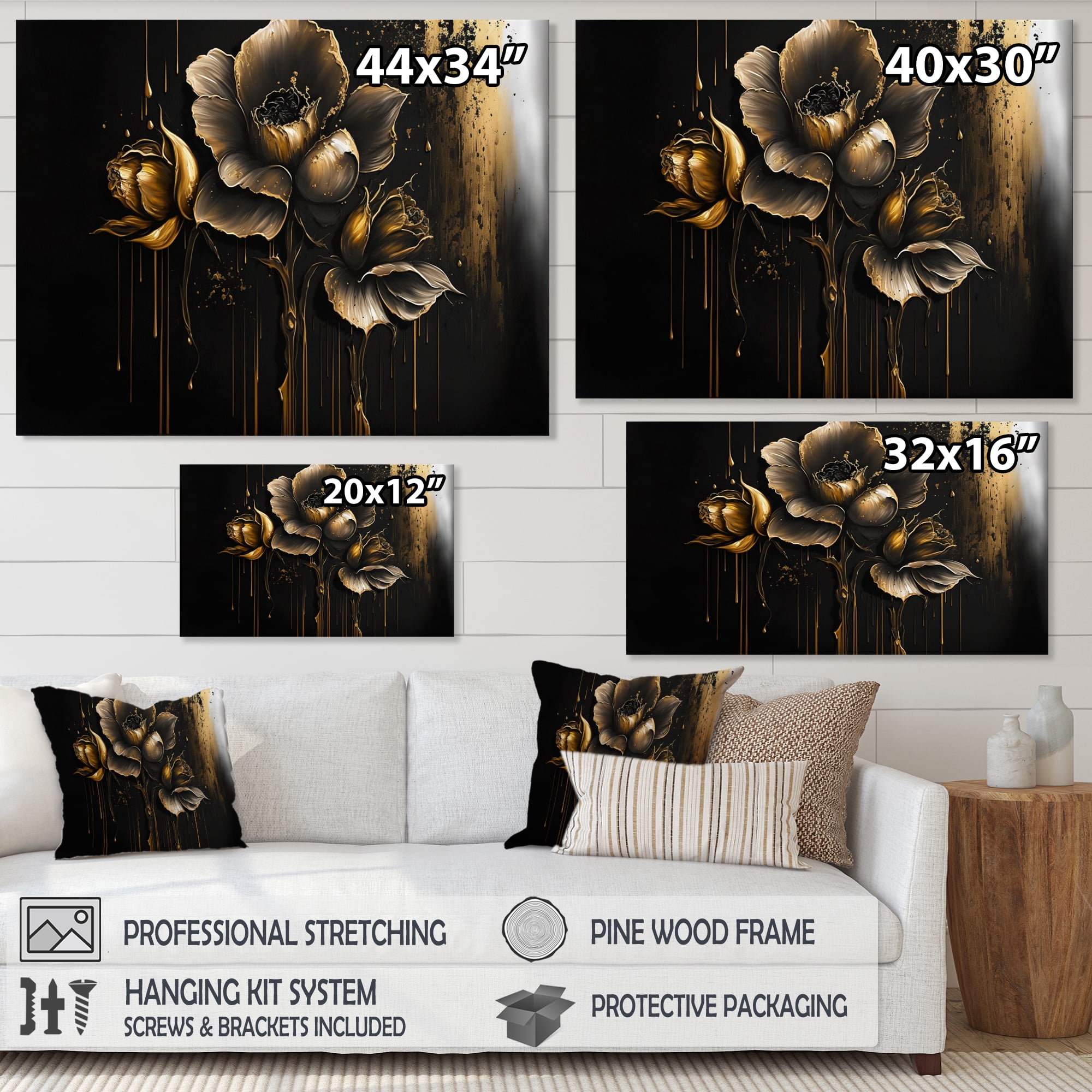 Designart Black And Gold Daffodil Design I Canvas Wall Art
