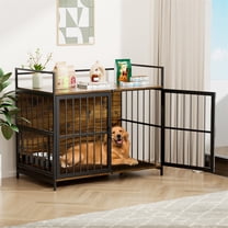 Dog Cage Furniture with Cushion, Dog Kennel Indoor with Rotating Feeder Bowls, Heavy Duty Indoor Puppy Cage Kennel for Medium to Large Dogs, 41" L X 23.6" W 35.8" H