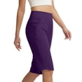thumbnail image 6 of Women's Capri Yoga Leggings High Waisted Moisture Wicking Cropped Trousers Summer Casual Running Workout Pants with Pockets Purple, 6 of 7