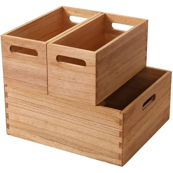 Wooden Baskets for Clothes Storage and Shelf Organizing -Natural Wood Decorative Storage Boxes with Handles for Office Bookshelf and Closet- Cabinets Cube Bins Organizer Light (3TH-LT)