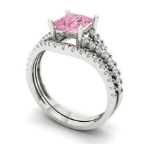 Clara Pucci 18K White Gold Princess Cut 1Ct Simulated Pink Diamond Engagement Ring   Matching Band - Luxury Box Included