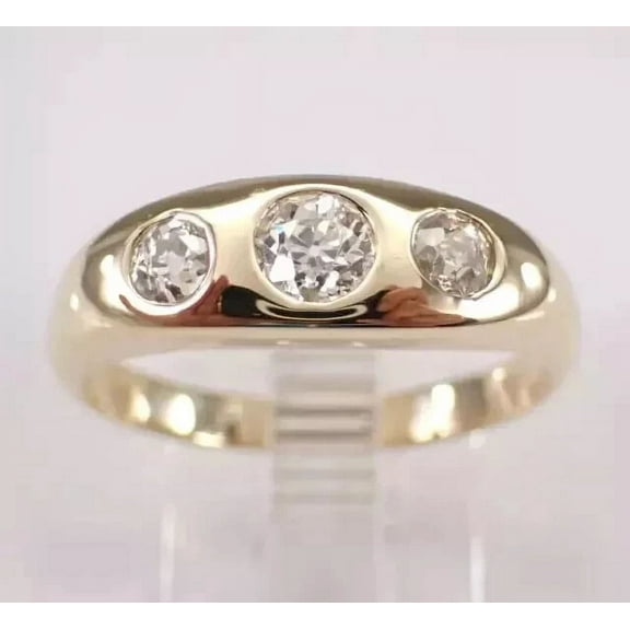 Men's 3-Stone Wedding Ring 2Ct Round Cut White Moissanite in 14K Yellow Gold Plated
