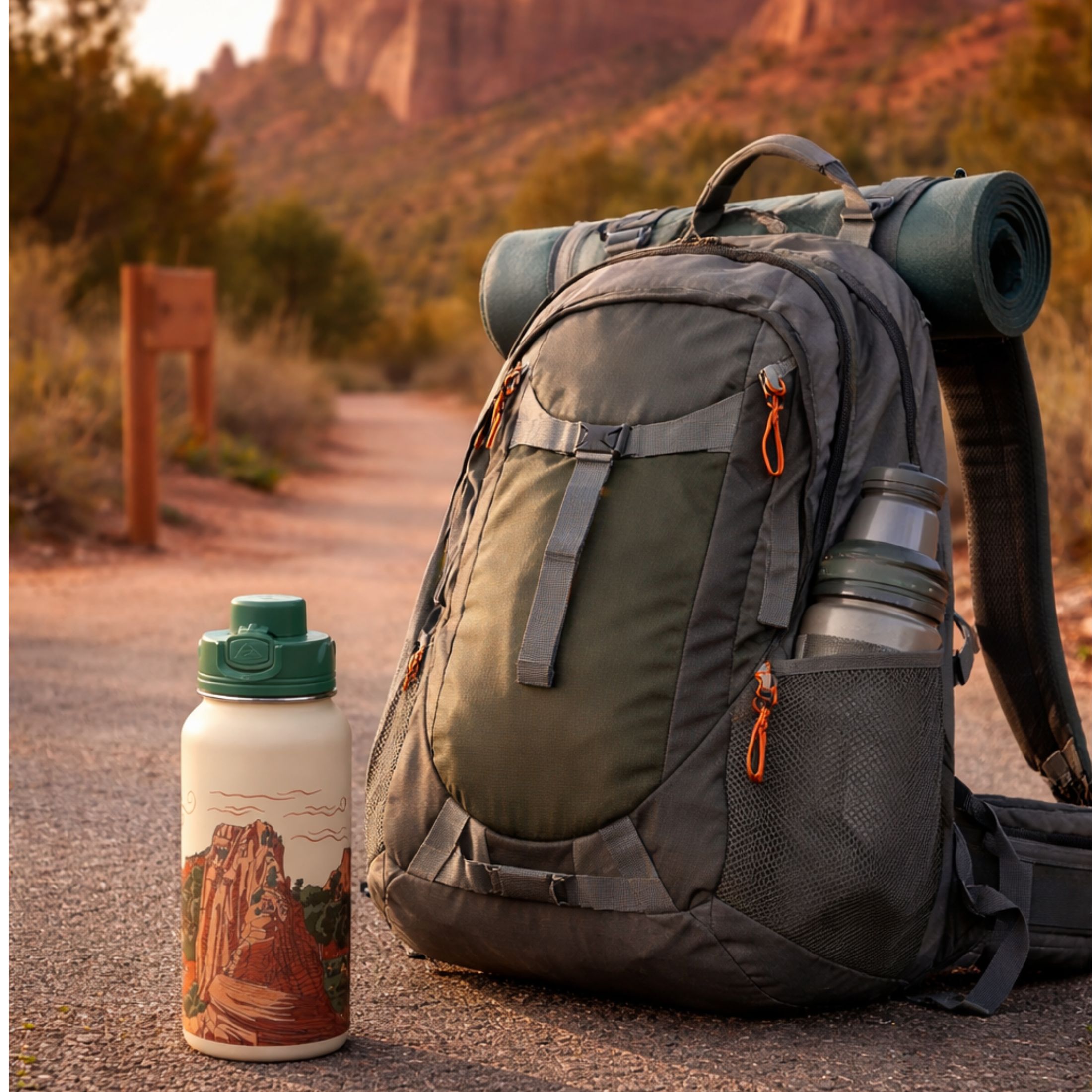 Botella de agua de acero inoxidable aislada de 32 oz con tapa pop, Desert Vista 6