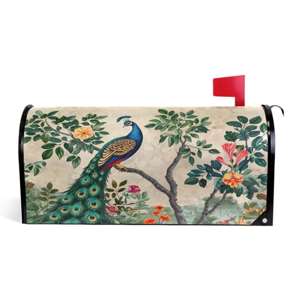 Ryvnso Mailbox Cover Peacock on Tree Magnetic Mailbox Wrap Standard Size 21x18 Inch