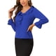 thumbnail image 4 of BLUSA RUFFLE ELEGANTE PARA MUJER INSPIRE CHIC, CUELLO EN V, MANGAS LARGAS, TALLA XS, AZUL REAL, 4 of 7