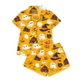 thumbnail image 4 of Halloween Pjs Women Short Sleeve Collared Shirt Shorts Loose Sleepwear Loungewear 2 Piece Pajama Set for Women Yellow M, 4 of 4