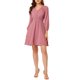 thumbnail image 2 of Vestido de gasa A-line con media manga en V, sólido y lindo para mujeres, XL, color rosa-a, 2 of 7