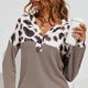 thumbnail image 3 of Leopard Waffle Knit V Neck Soft Loose Leopard Long Sleeve Pullover  for Date ANGGREK  Otros, 3 of 5