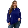 thumbnail image 5 of JWD Plus Size Tops For Women Lace Sleeve Blouse Waffle Knit Long Sleeve Shirts Royal Blue-4X, 5 of 7