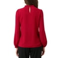 thumbnail image 3 of INSPIRE CHIC Chiffon Shirt for Women Work Office Mock Neck Long Sleeve Blouse L Red, 3 of 5