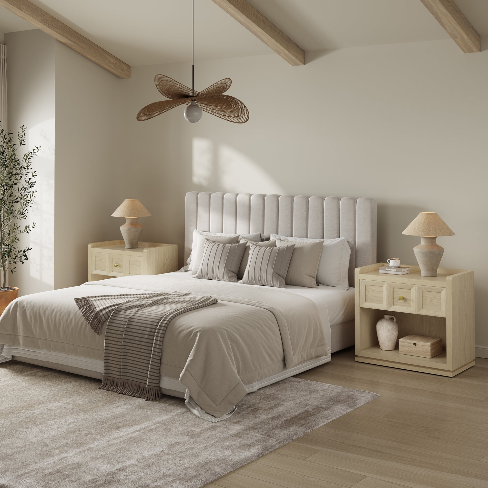 SICOTAS 26" W Farmhouse Nightstands Set of 2, Big nightstands with Drawer & Open Shelves, Large Bedside Table, End table for Bedroom, Living Room, Oak
