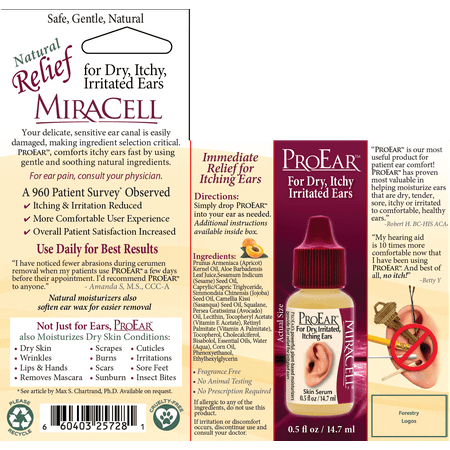 ProEar by MiraCell Natural Relief Ear Drops for Dry, Itchy and Clogged Ears 0.5oz