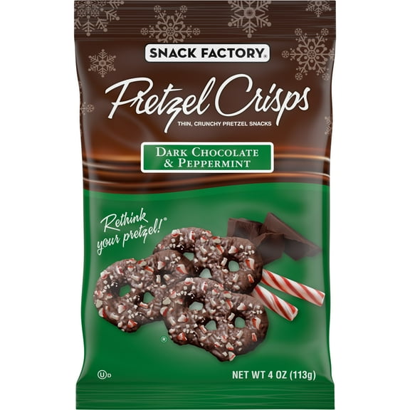 Snack Factory Pretzel Crisps Holiday Peppermint Dark Chocolate Covered Pretzels, 4 oz