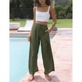 thumbnail image 3 of PUWEI Women's Wide Leg Cotton Linen Pants High Waist Adjustable Tie Knot Lounge Trousers, 3 of 7